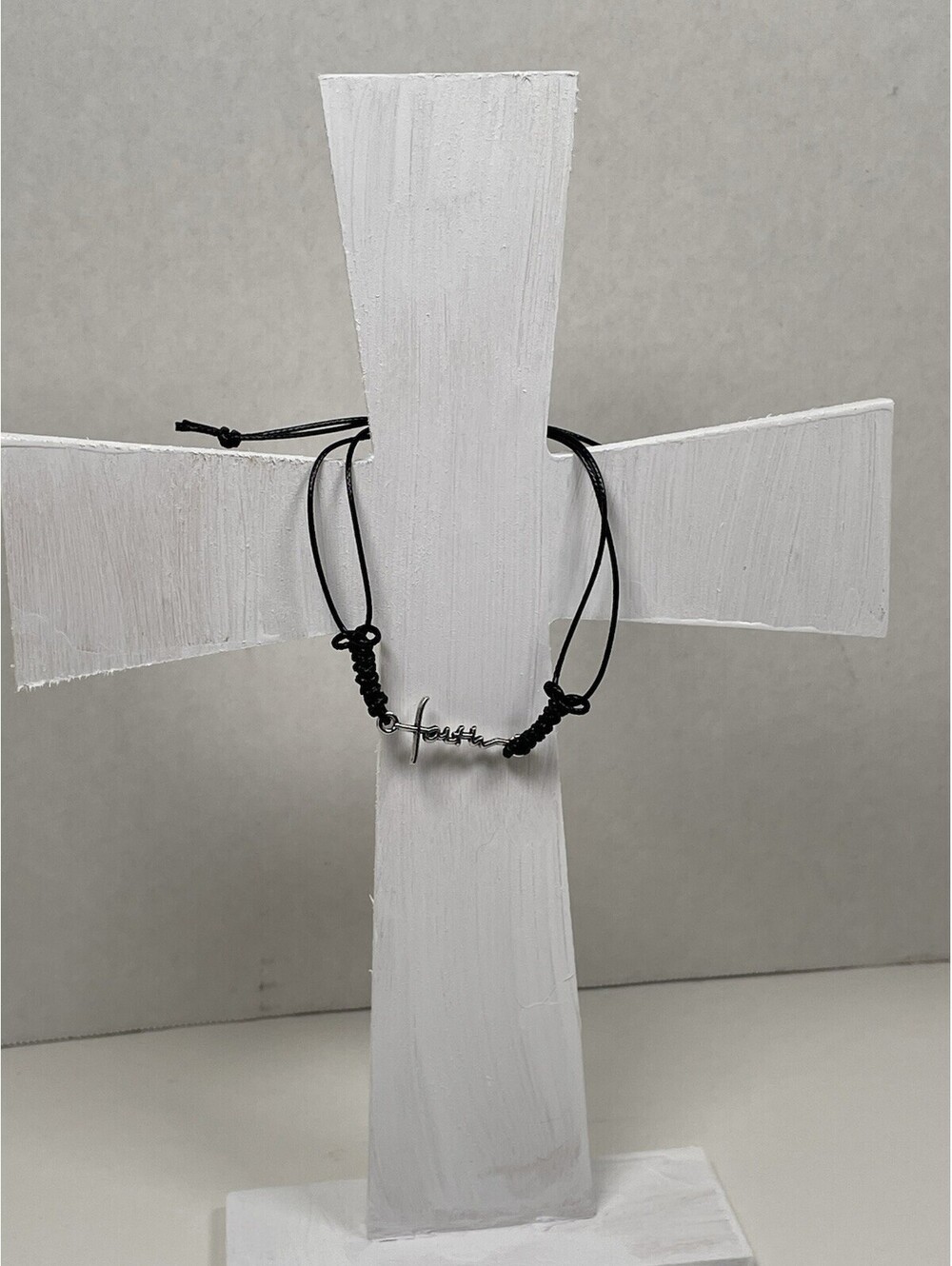 Bulk Lot of 20 Faith Cross Bracelets Black Cord Adjustable Christian Church